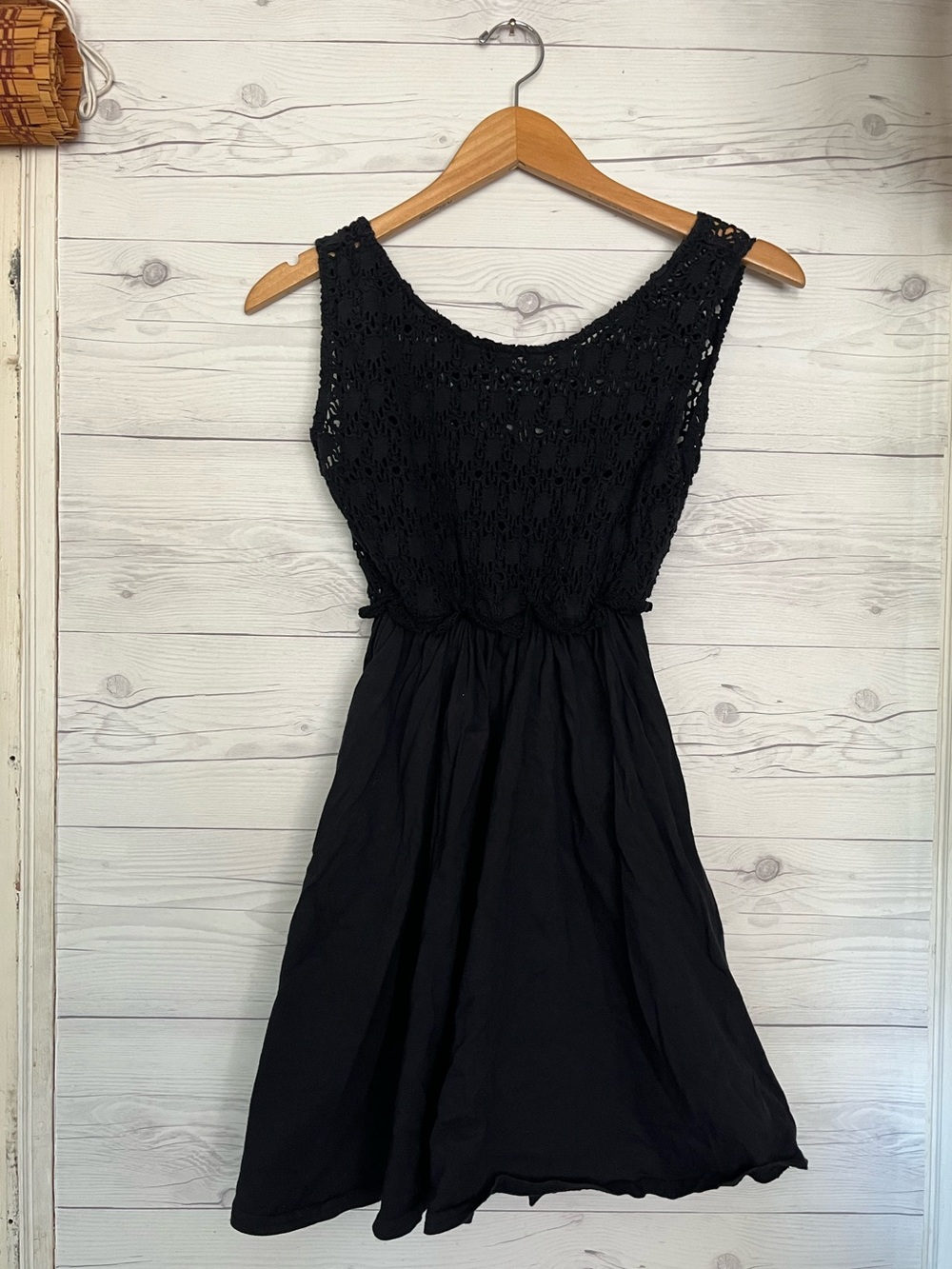 Vtg US Boys Non Stop Wear Mini Dress 100% Cotton Mesh Top Black Medium 90s